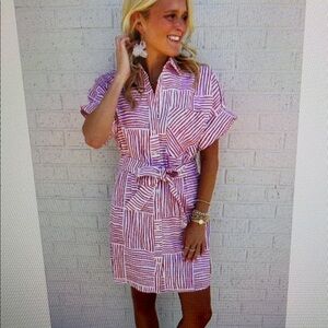 NWT Finley MENDED Reese Burnt Orange Block Stripe Print Shirt Dress - Small